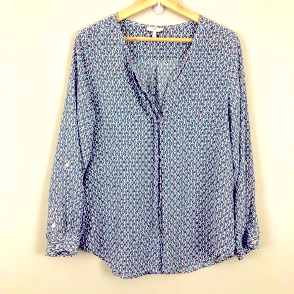 Joie Violette Peacock Print Silk Blouse